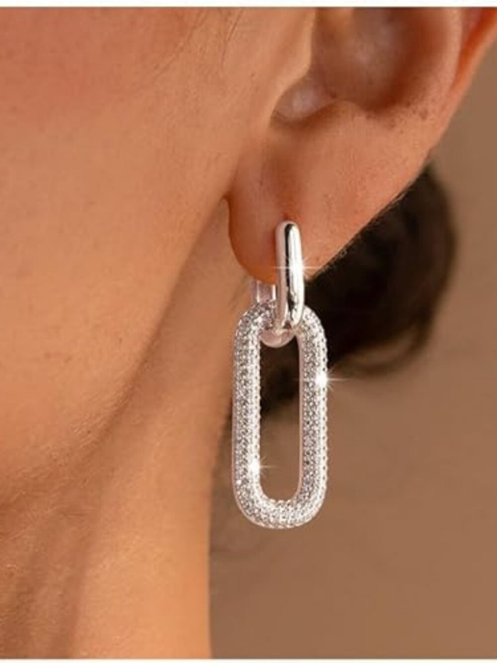 14K Gold Plated Paperclip Chain Link Earrings – Dainty Square Dangle Huggie Hoop